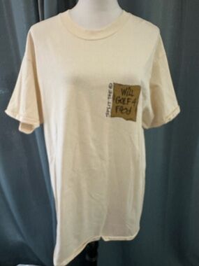 Vintage Style “Will Golf 4 Food” Graphic T-Shirt Cream Cotton Size Large